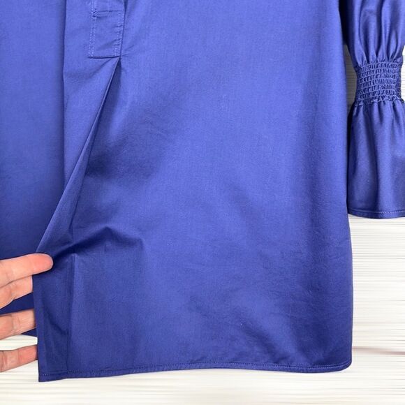 COS Royal Blue Cotton Sateen Blouse Oversized Top Smocked Bell Sleeves US 2 - Picture 5 of 16